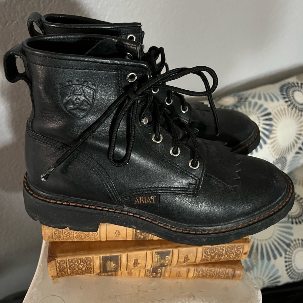 Ariat Black Leather Combat Boots with Rugged Sole